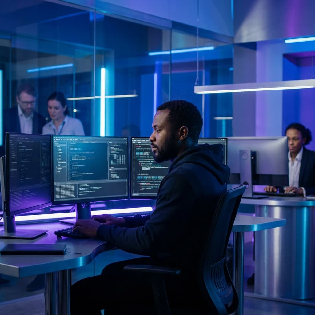 Engenheiro desenvolvendo código complexo